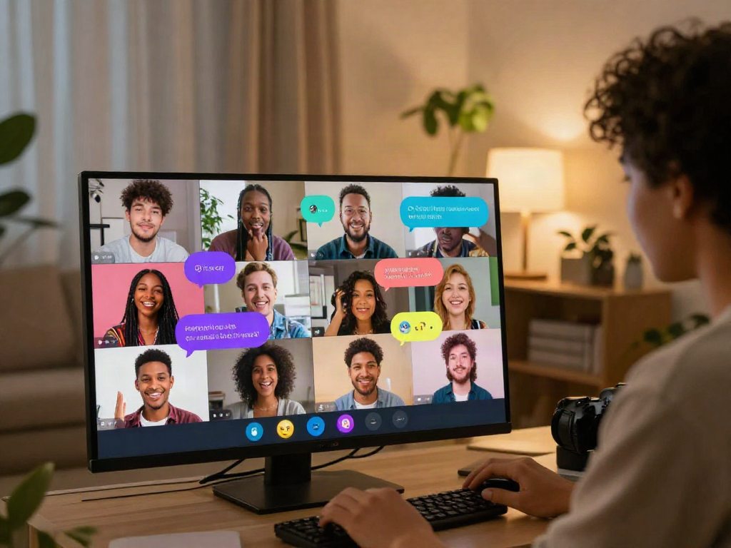 Engaging scene of users interacting over ai sex chat, showcasing avatars and playful conversations.