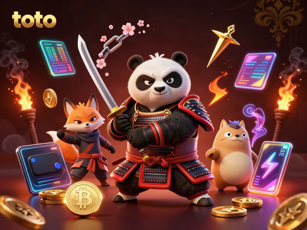 Engage in thrilling toto gaming with a samurai panda and ninja fox creating magical energy