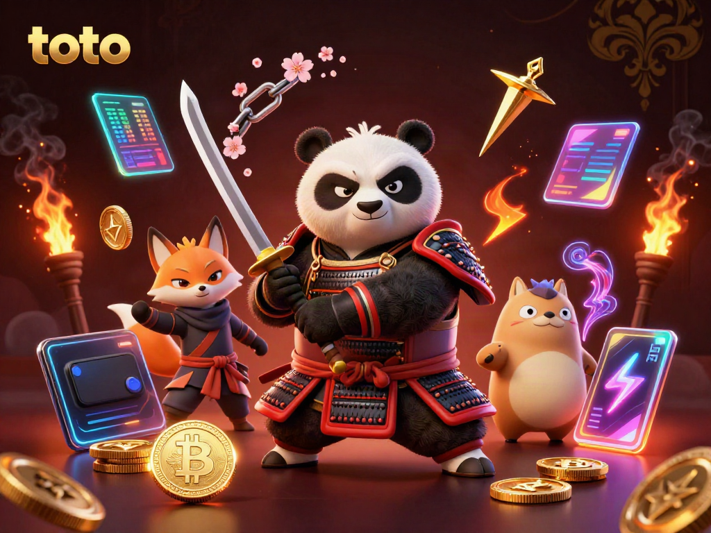 Engage in thrilling toto gaming with a samurai panda and ninja fox creating magical energy
