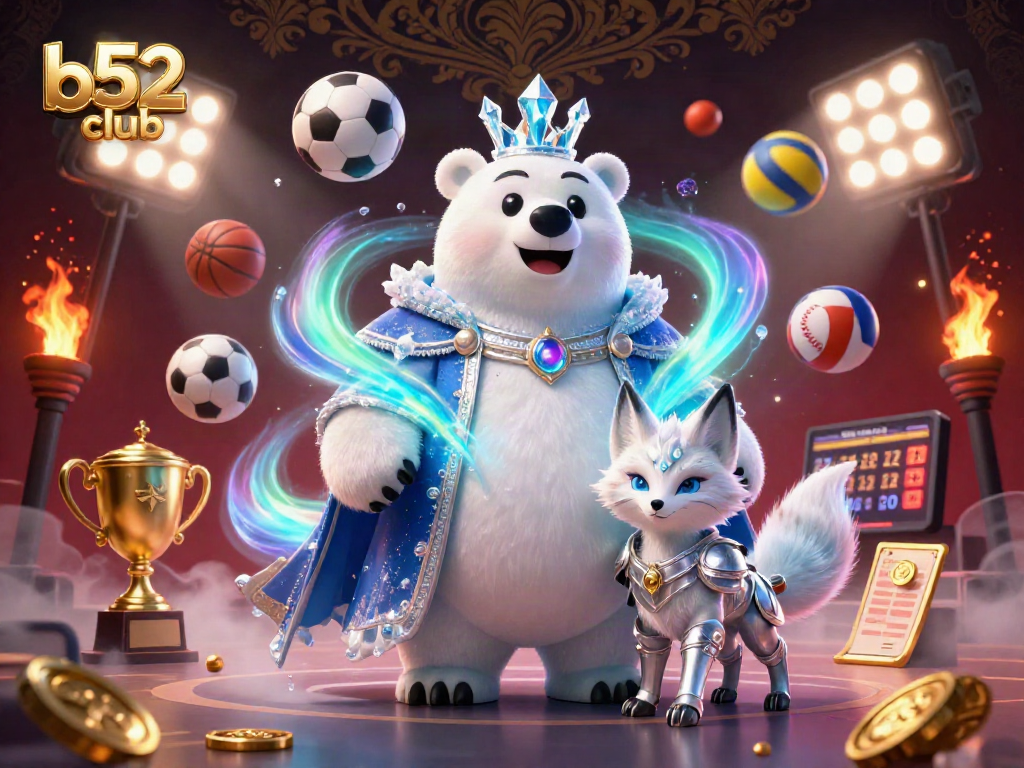 b52 club engages players with a dynamic 3D sports-themed illustration showcasing an ice king polar bear and other elements.