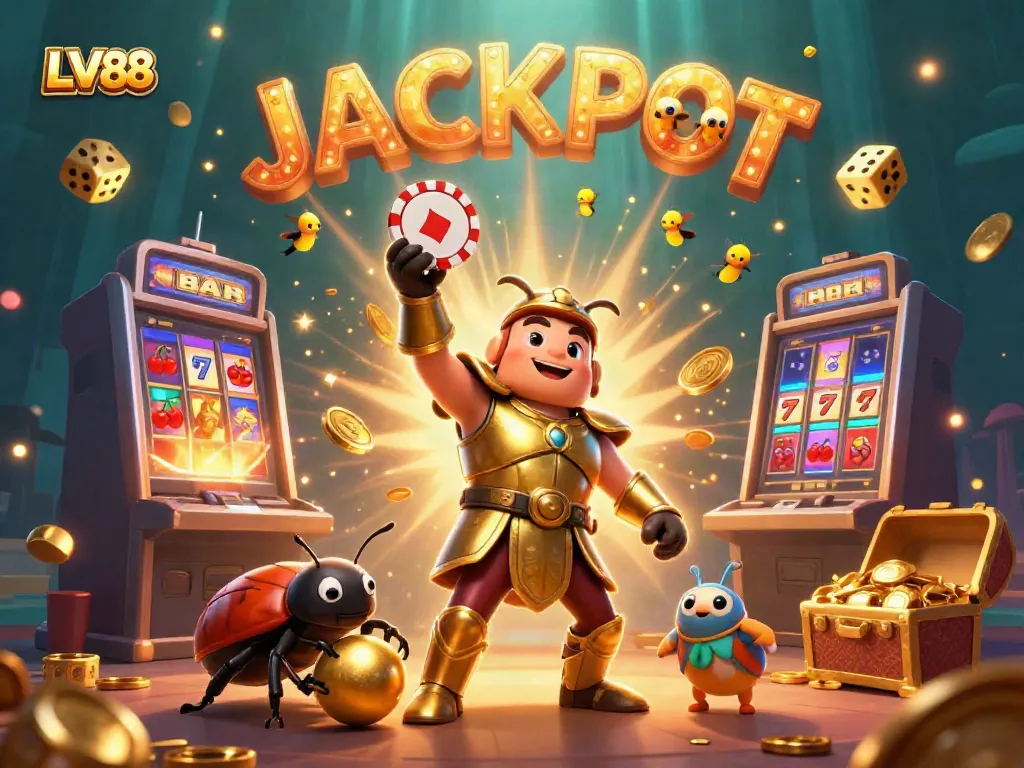 Experience big wins with LV88's gaming paradise featuring vibrant characters and casino elements.