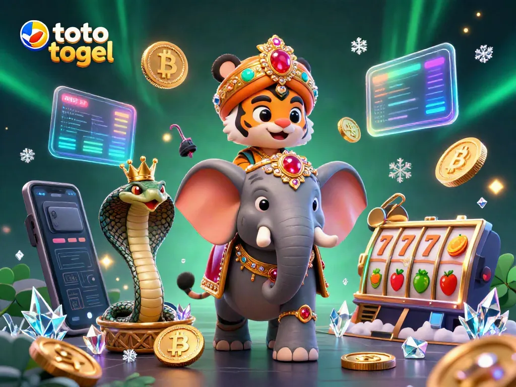 Playable toto togel scene featuring a cartoon maharaja tiger and rich casino elements.