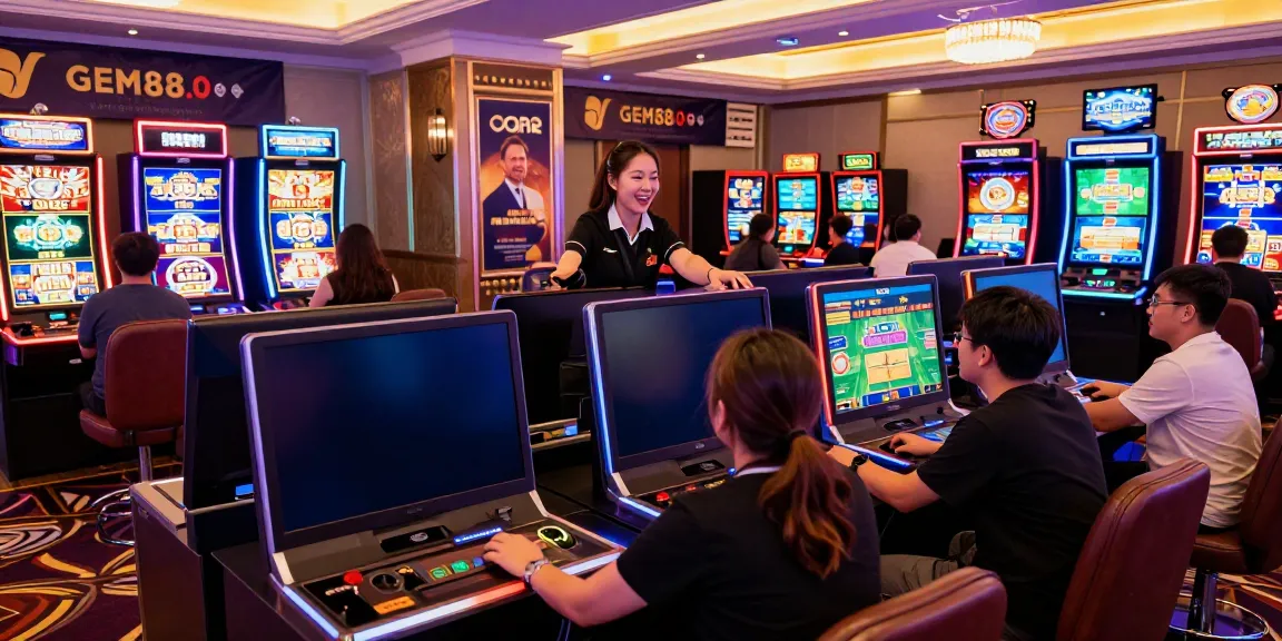 Dynamic gaming experience at GEM88 with players and colorful screens.