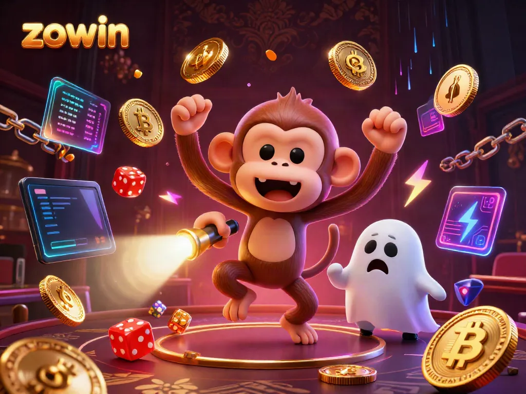 Engage with the thrilling world of zowin showcasing a ghost-hunting puppy and mischievous monkey in a haunted casino.