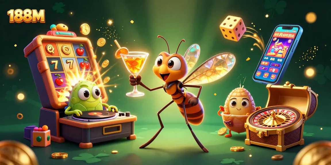 Experience the vibrant world of 188M through a lively casino scene featuring animated characters and thrilling game elements.