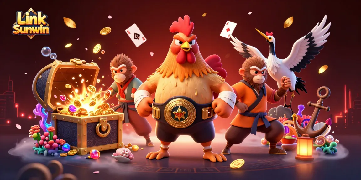 Engage in high-stakes gameplay with Link Sunwin, showcasing a dynamic 3D casino scene featuring vibrant characters.
