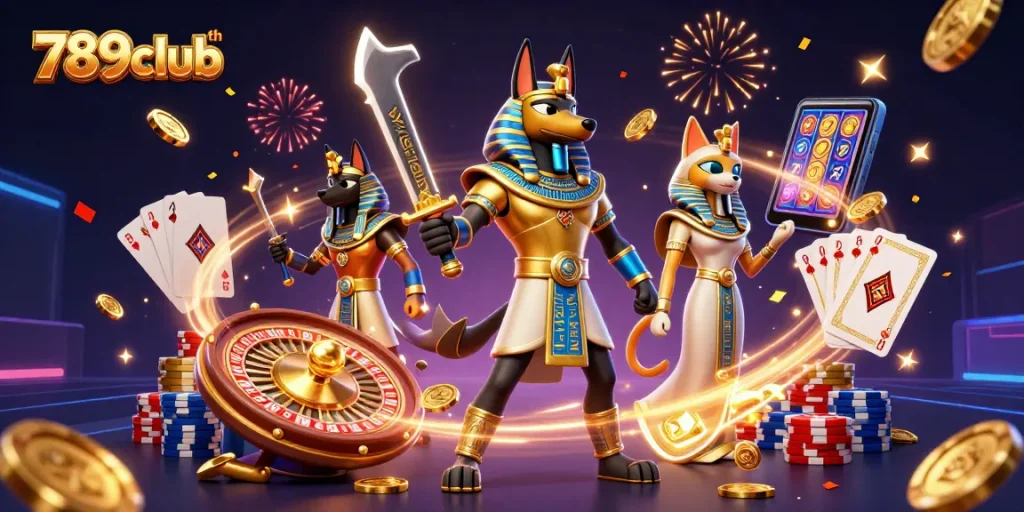 Engage in thrilling gameplay at 789clubth with ancient Egyptian warriors amidst dazzling casino elements.