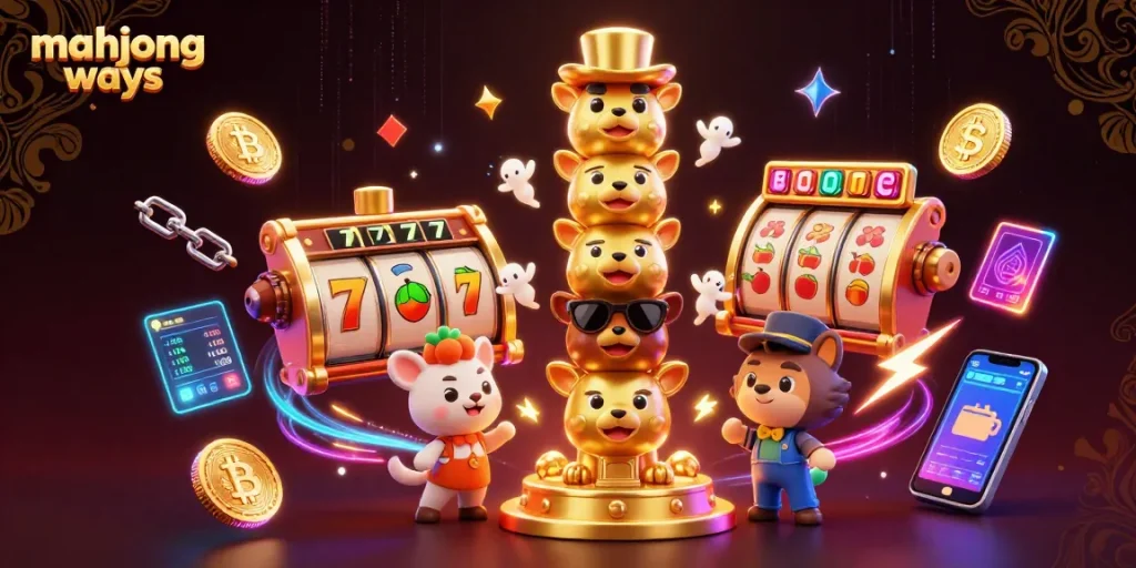 Experience mahjong ways in a vibrant casino scene filled with animated totems and dynamic slot elements.