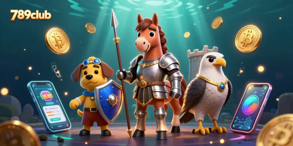 Experience thrilling gaming at 789club with medieval knight, crypto elements, and vibrant casino atmosphere.